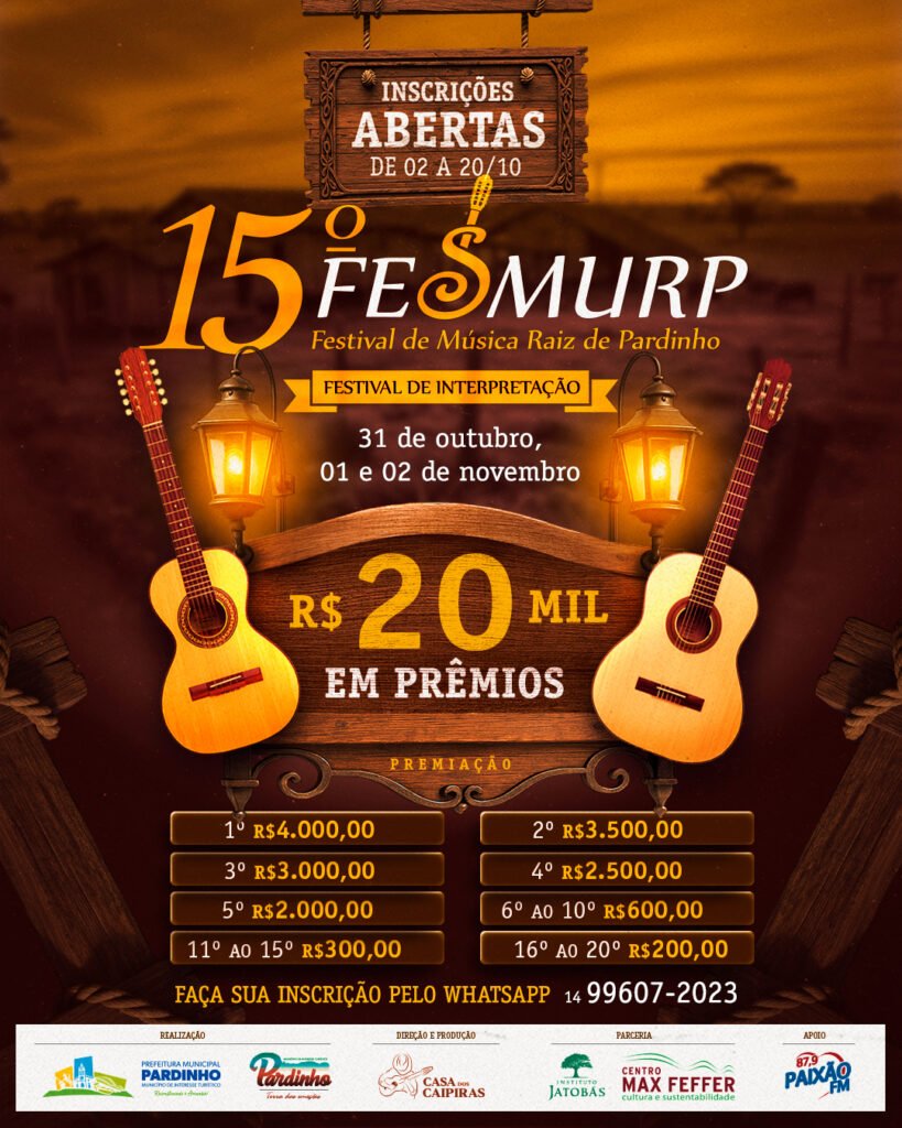 Pardinho abre inscrições para o 15º FESMURP, seu Festival de Música Raiz